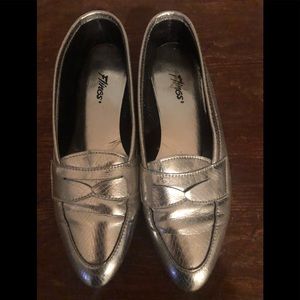 Silver penny loafers
